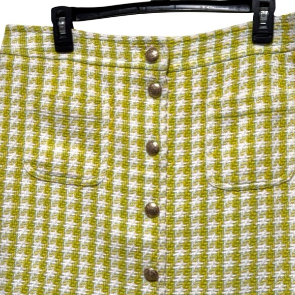 TALBOTS Stride Tweed Button Front A-line Plaid Skirt Yellow White Womens Sz 14 - Picture 4 of 11
